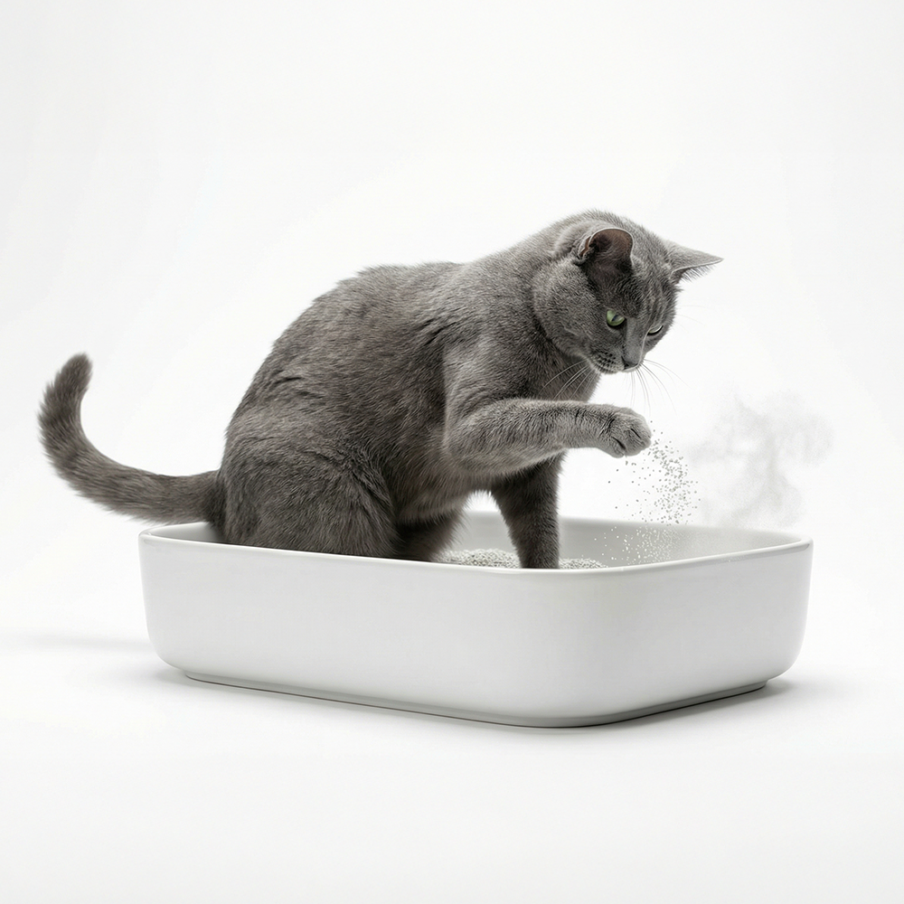 Gato con caja de arena